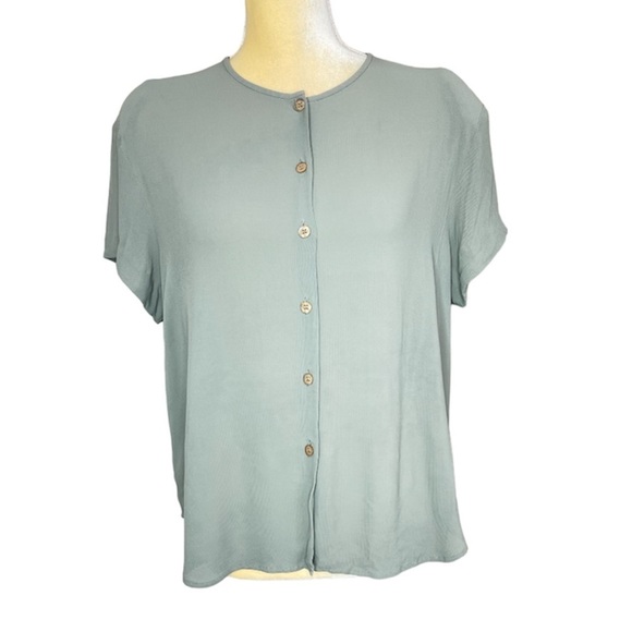 Vintage Jones New York Green Button down Top Sz 16 With Shoulder Pad - Picture 1 of 8